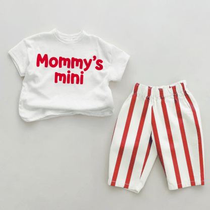 MOMMY'S/DADDY'S MINI Baby White&Red Vertical Striped 2-piece Set - White&Red: MOMMY'S - 4-5T - image 1