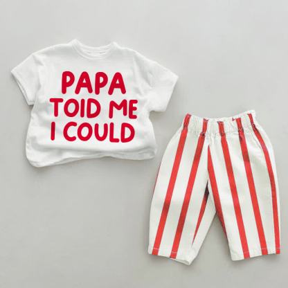 PAPA TOLD ME I COULD Baby White&Red Vertical Striped 2-piece Set - White&Red - 4-5T - image 1