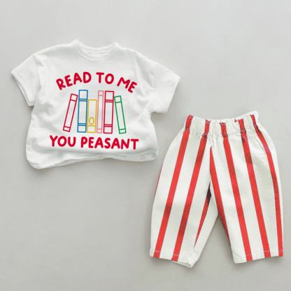 READ TO ME YOU PEASANT Baby White&Red Vertical Striped 2-piece Set - White&Red - 4-5T - image 1