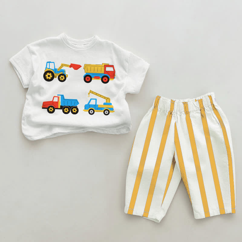Baby Truck White&Yellow Vertical Striped 2-piece Set - White&Yellow - 2-3T - image 1