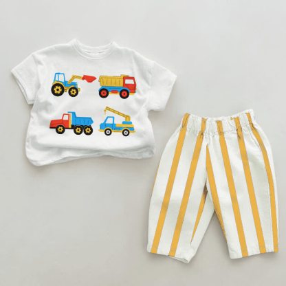 Baby Truck White&Yellow Vertical Striped 2-piece Set - White&Yellow - 2-3T - image 1
