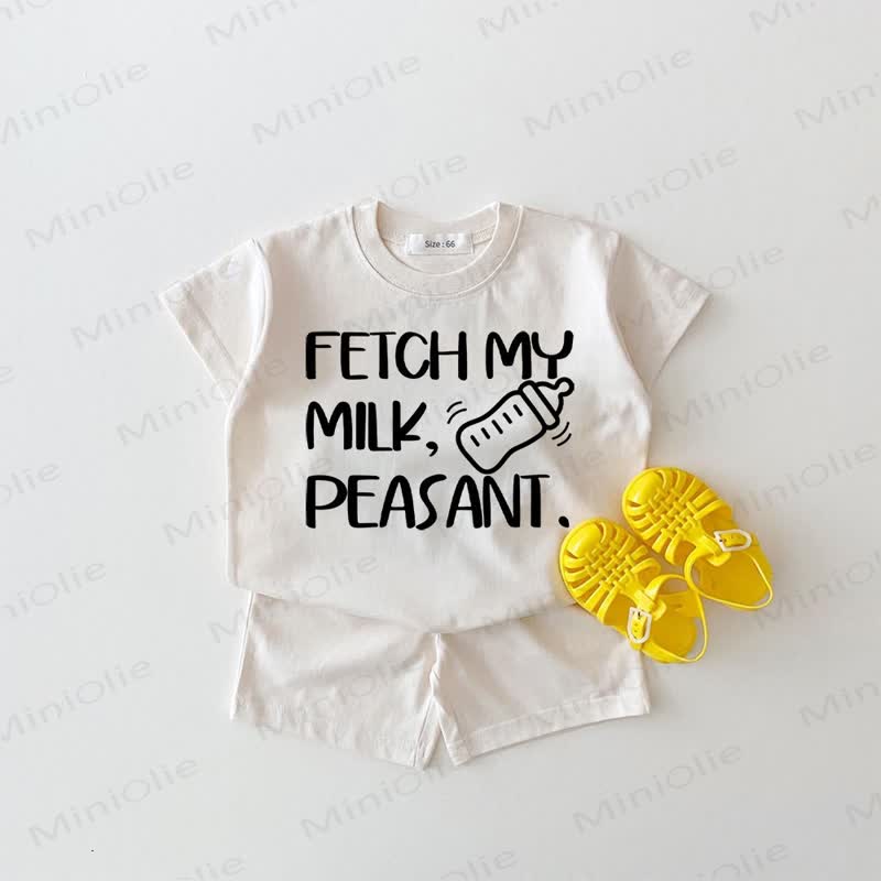 FETCH MY MILK, PEASANT. Baby White Tee and Shorts 2-piece Set - White - 18-24M - image 1
