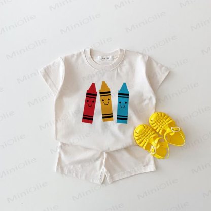 Baby Crayon Print White Tee and Shorts 2-piece Set - White - 18-24M - image 1