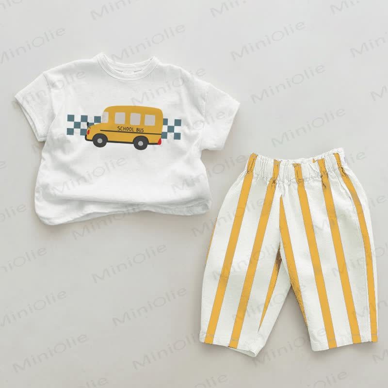 SCHOOL BUS Baby White&Yellow Vertical Striped 2-piece Set - White&Yellow - 2-3T - image 1