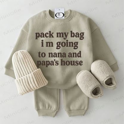 PACK MY BAG I M GOING TO NANA AND PAPA'S HOUSE Baby Grey Green Sweatshirt 2-piece Set - Grey Green - 2-3T - image 1