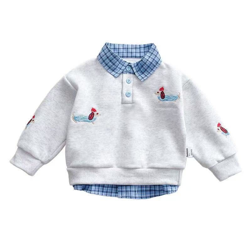 Toddler Baby Dachshund Layered Collar Sweatshirt and Denim Pants 2-piece Set - Gray Sweatshirt - 4-5T - image 3