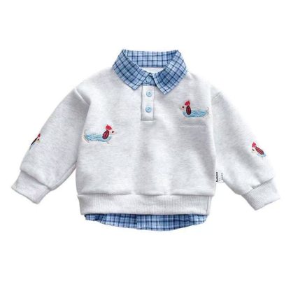 Toddler Baby Dachshund Layered Collar Sweatshirt and Denim Pants 2-piece Set - Gray Sweatshirt - 4-5T - image 3