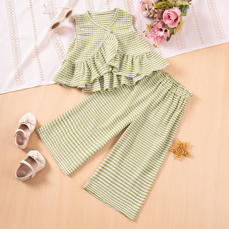 Toddler Girl Striped Peplum Sleeveless Top and Pants 2-piece Set - Green - 6-7Y - image 3
