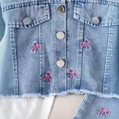 Baby Toddler Girls Blue Bow Embroidered 2-piece Denim Set - image 4