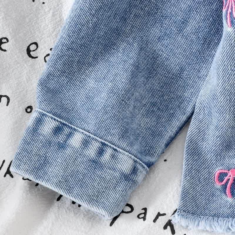 Baby Toddler Girls Blue Bow Embroidered 2-piece Denim Set - image 6