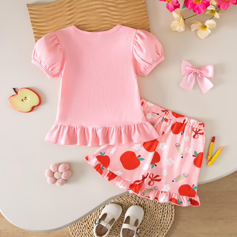 Toddler Baby Girl Pink Apple&Bow Top and Shorts 2-piece Set - image 2