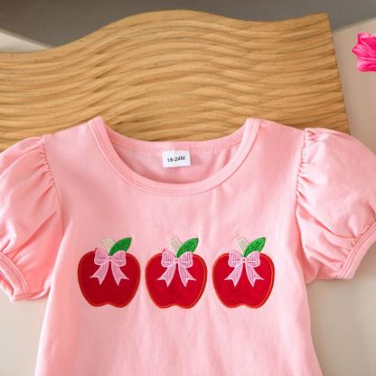 Toddler Baby Girl Pink Apple&Bow Top and Shorts 2-piece Set - image 3