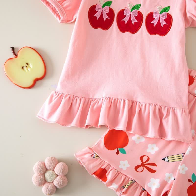Toddler Baby Girl Pink Apple&Bow Top and Shorts 2-piece Set - image 5