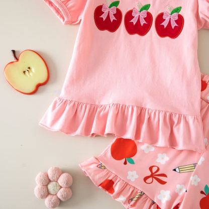 Toddler Baby Girl Pink Apple&Bow Top and Shorts 2-piece Set - image 5