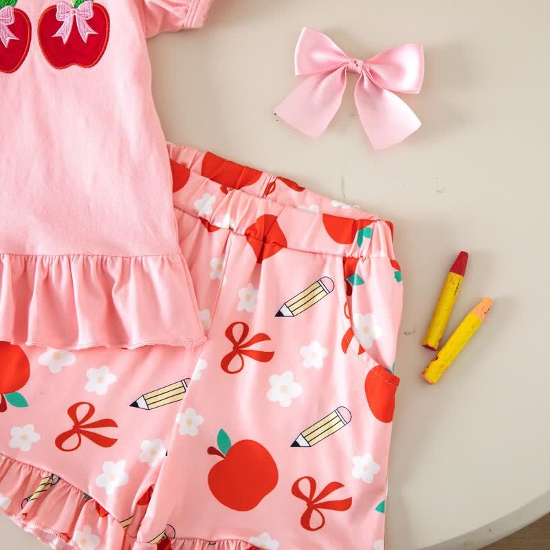 Toddler Baby Girl Pink Apple&Bow Top and Shorts 2-piece Set - image 6