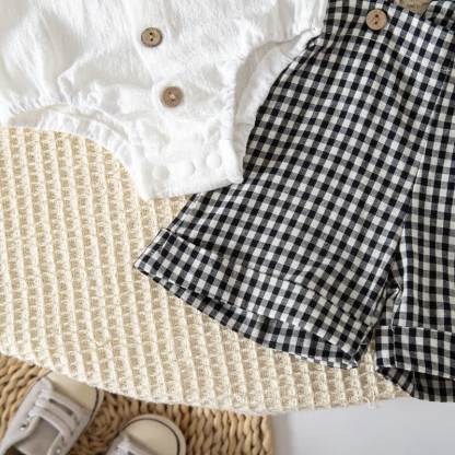 Baby Gingham Bow Tie Bodysuit and Overalls 2-piece Set - image 11