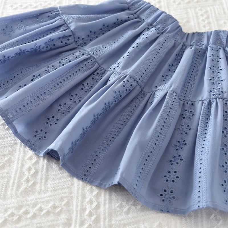Toddler Baby Girl Solid Color Eyelet Ruffle Collar Top and Skirt 2-piece Set - image 11