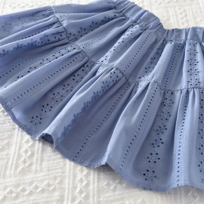 Toddler Baby Girl Solid Color Eyelet Ruffle Collar Top and Skirt 2-piece Set - image 11