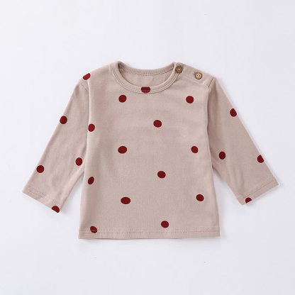 Baby Toddler Soft Shoulder Button Long Sleeve T-Shirt - Beige Dot - 2-3T - image 5