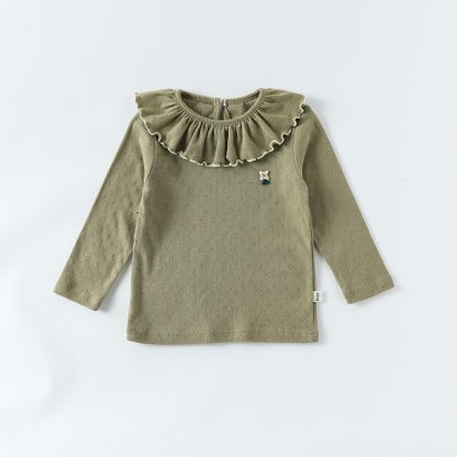 Toddler Baby Girls Flower Ruffle Collar Long Sleeve T-Shirt - Green - 4-5T - image 5