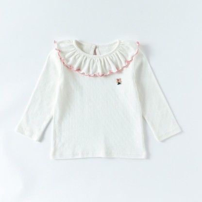 Toddler Baby Girls Flower Ruffle Collar Long Sleeve T-Shirt - White - 4-5T - image 2
