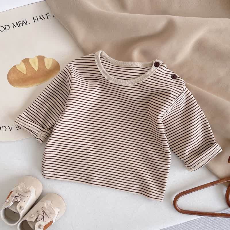 Baby Toddler Striped Shoulder Button Long Sleeve Tee - Brown - 2-3T - image 2