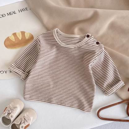 Baby Toddler Striped Shoulder Button Long Sleeve Tee - Brown - 2-3T - image 2