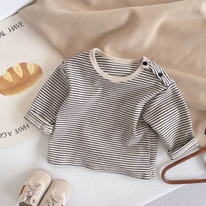 Baby Toddler Striped Shoulder Button Long Sleeve Tee - Black - 2-3T - image 3