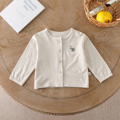 Baby Toddler Animal/Fruit Embroidered Button Front Ribbed Cardigan - Gray - 2-3T - image 2