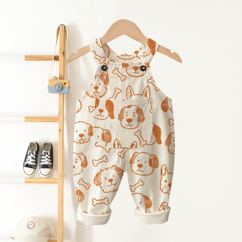 Baby Toddler White Dog and Bone Pocket Overalls - White - 3-5T - image 1