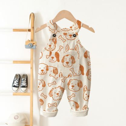 Baby Toddler White Dog and Bone Pocket Overalls - White - 3-5T - image 1