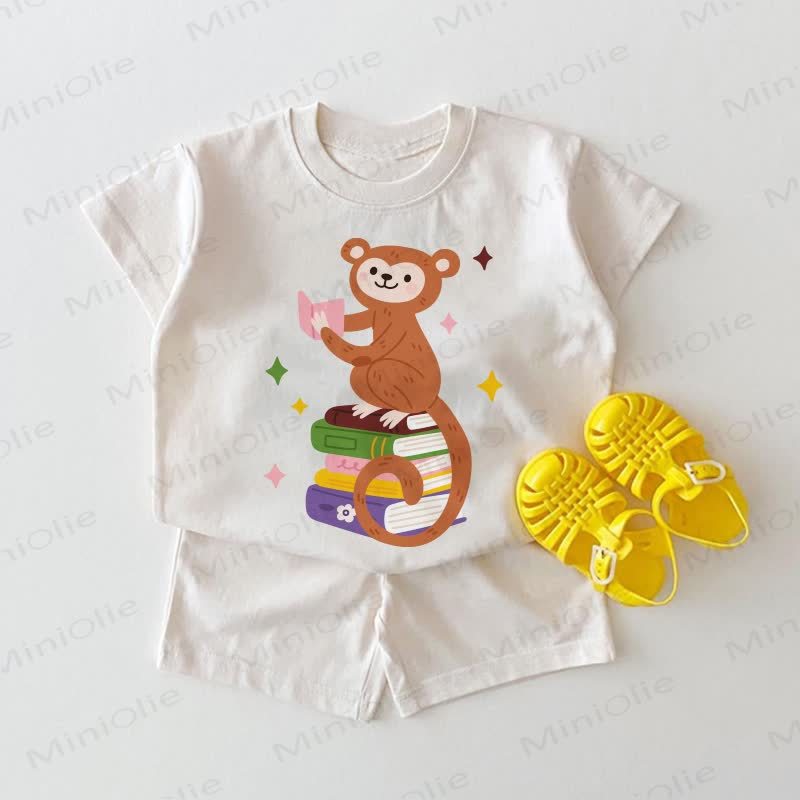 Baby Monkey Print White Tee and Shorts 2-piece Set - White - 18-24M - image 1