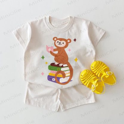 Baby Monkey Print White Tee and Shorts 2-piece Set - White - 18-24M - image 1