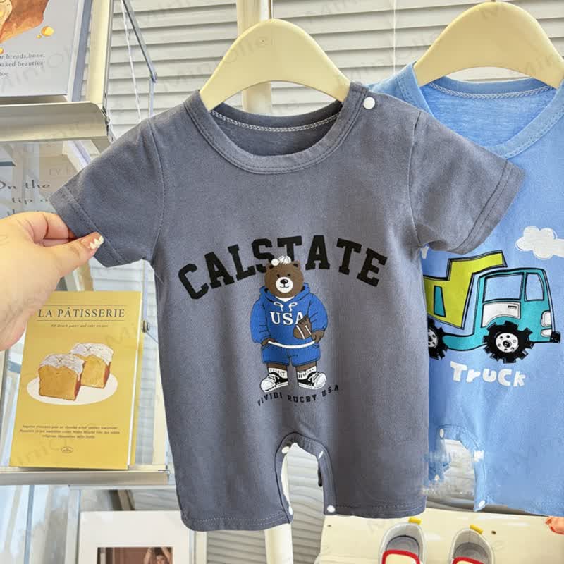 Baby Short Sleeves Cotton Romper - Grey B - 12-18M - image 6