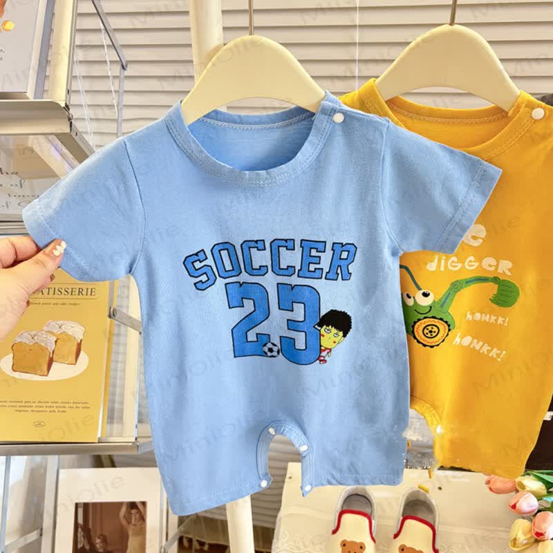 Baby Short Sleeves Cotton Romper - Blue A - 12-18M - image 2