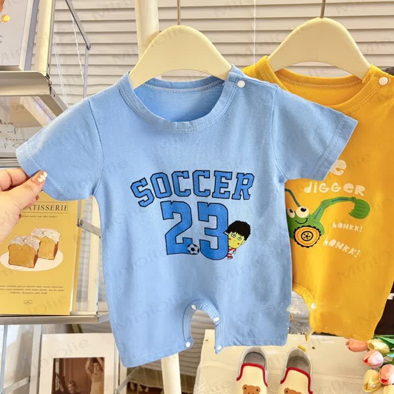 Baby Short Sleeves Cotton Romper - Blue A - 12-18M - image 2