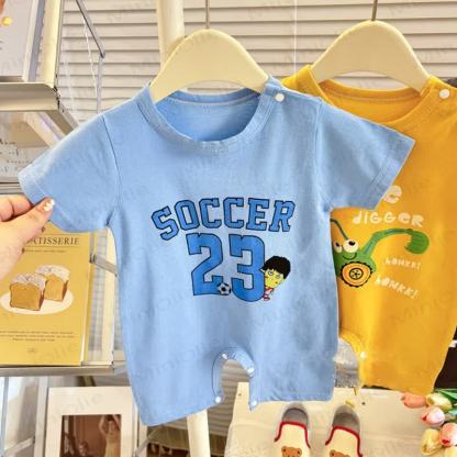 Baby Short Sleeves Cotton Romper - Blue A - 12-18M - image 2