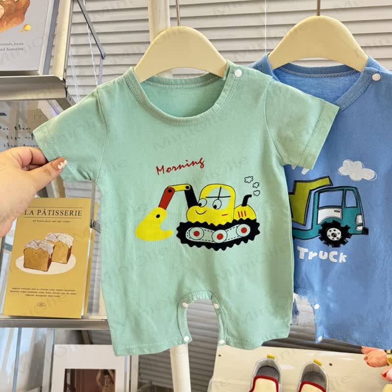 Baby Short Sleeves Cotton Romper - Green - 12-18M - image 5