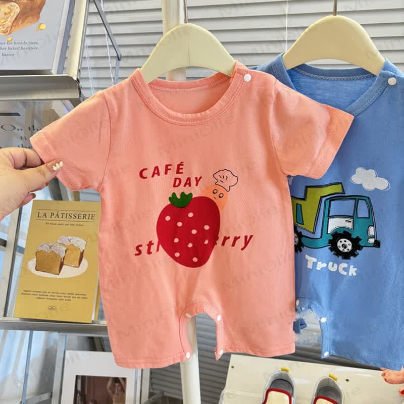 Baby Short Sleeves Cotton Romper - Pink - 12-18M - image 1