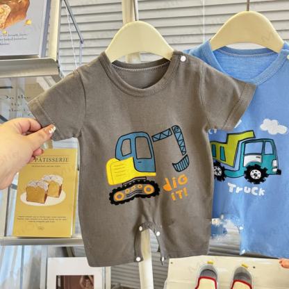 Baby Short Sleeves Cotton Romper - Grey A - 12-18M - image 3