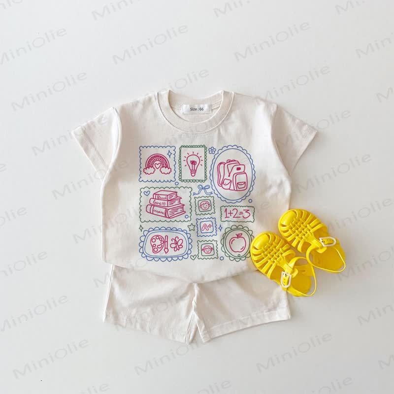  Baby School Supplies White Tee and Shorts 2-piece Set - White - 18-24M - image 1