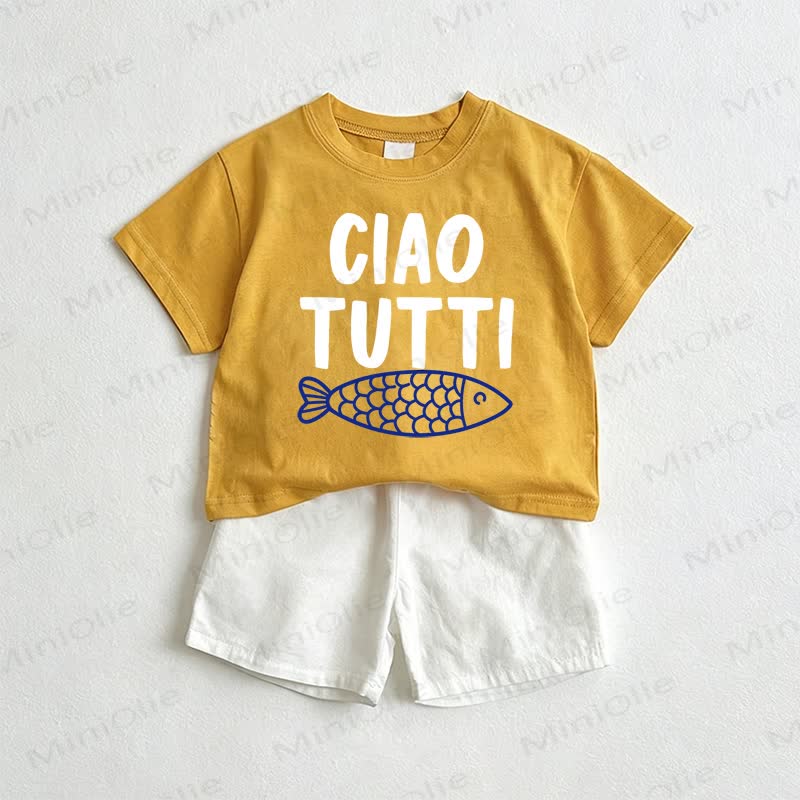 CIAO TUTTI Baby Fish Tee and Shorts 2-Piece Set - Yellow&White - 3-5T - image 1