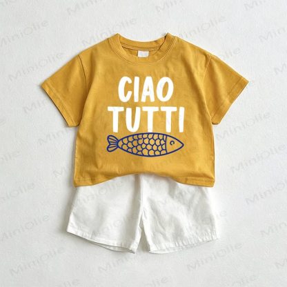 CIAO TUTTI Baby Fish Tee and Shorts 2-Piece Set - Yellow&White - 3-5T - image 1