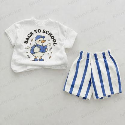 BACK TO SCHOOL Baby Tee and Striped Shorts 2-piece Set - White&Blue - 2-3T - image 1