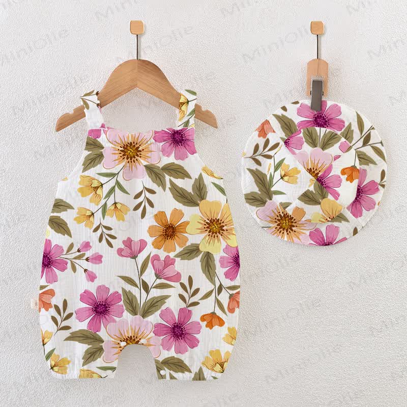 Baby Flower Print Romper with Hat - White - 18-24M - image 1