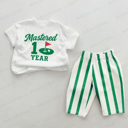 MASTERED 1 YEAR Baby Green Striped 2-piece Set - Green&White - 2-3T - image 1