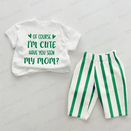 OF COURSE I'M CUTE HAVE YOU SEEN MY MOM? Baby Green Striped 2-piece Set - Green&White - 2-3T - image 1
