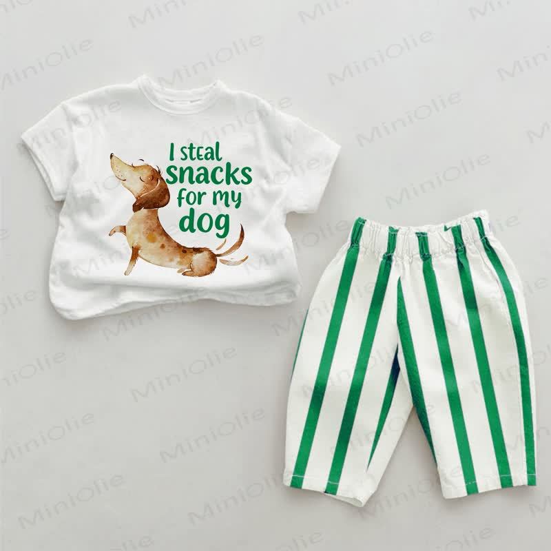I STEAL SNACKS FOR MY DOG Baby Green Striped 2-piece Set - Green&White - 2-3T - image 1
