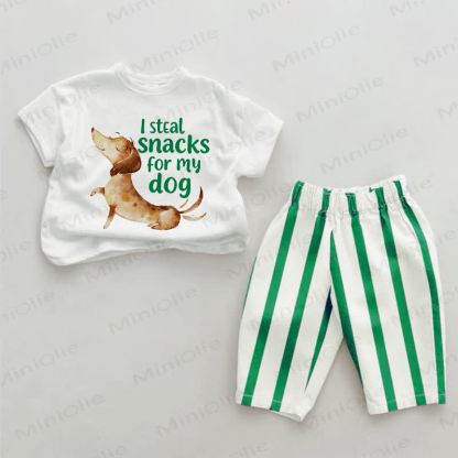 I STEAL SNACKS FOR MY DOG Baby Green Striped 2-piece Set - Green&White - 2-3T - image 1