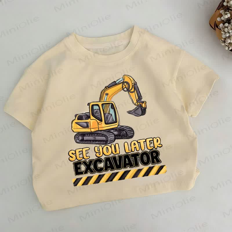SEE YOU LATER EXCAVATOR Toddler Boys Excavator Print Khaki T-shirt - Khaki - 6-7T - image 1